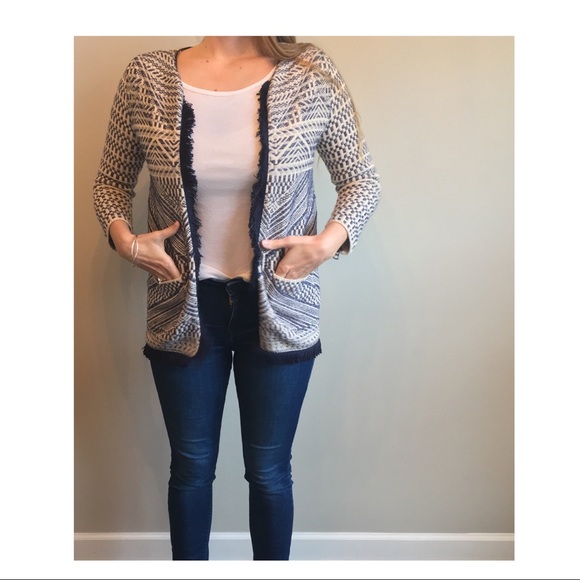 Lucky Brand Woven Open Front Fringe Cardigan - Picture 8 of 8